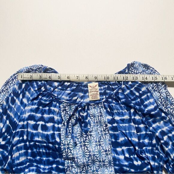 Faded Glory Women Blue Pullover Boho Rayon Blouse Loose Fitting Tie Neck Size L - Picture 4 of 7